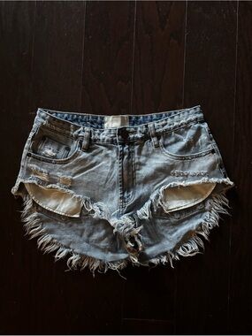 Light Blue Distressed Denim Shorts
